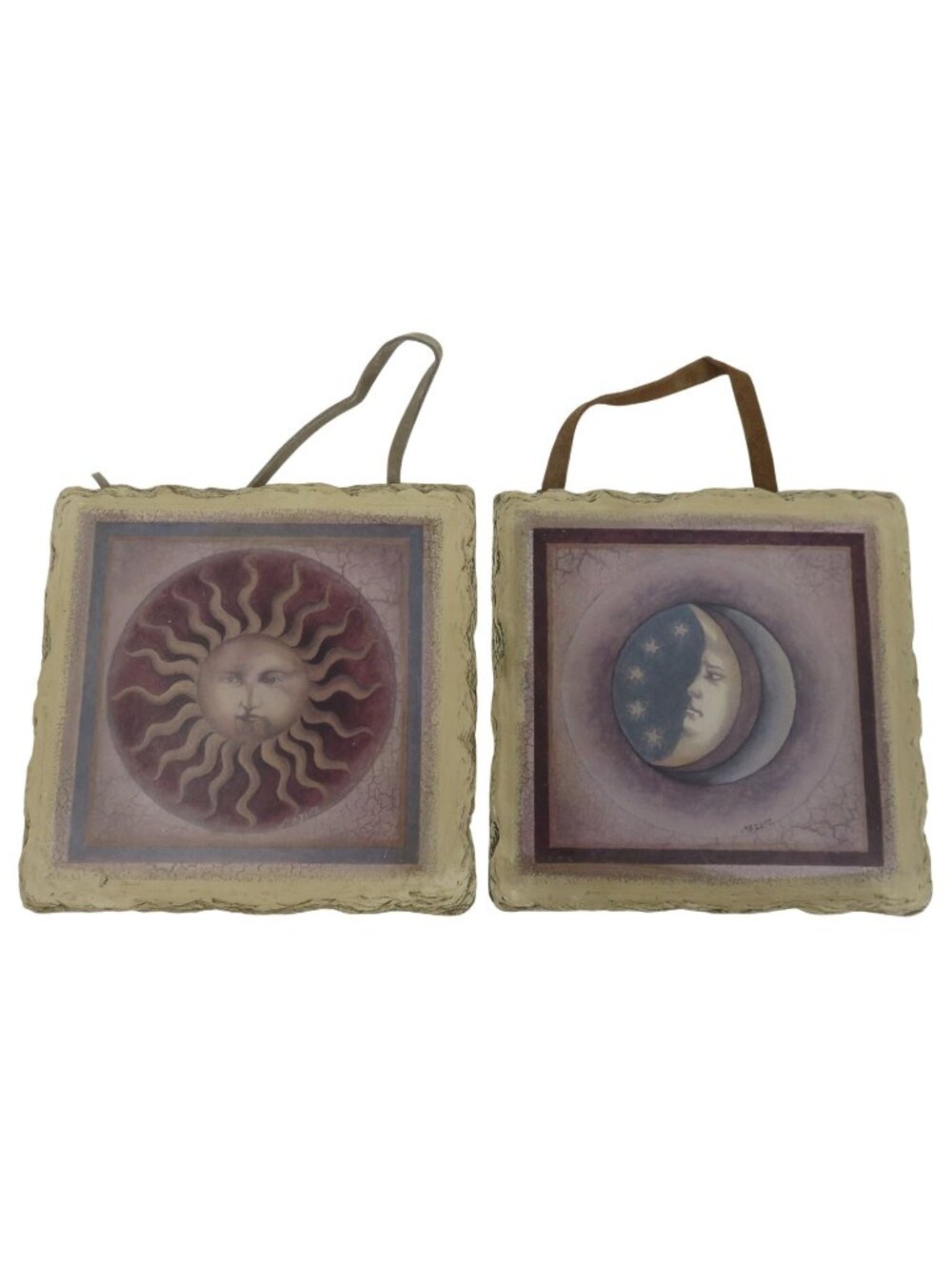 VTG Mary Beth Zeitz 6 Inch Celestial Sun Moon Hanging Wall Tiles 90s 1990s Decor